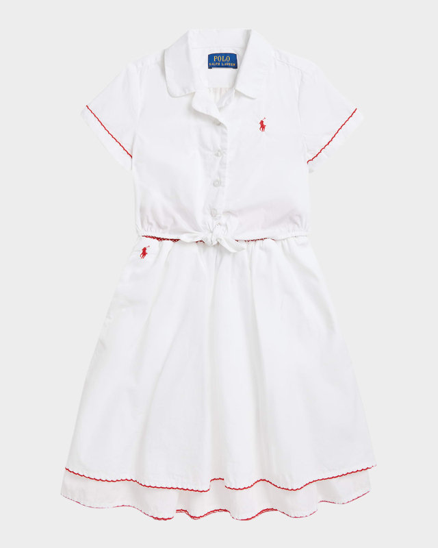 Girl's Embroidered Cotton Poplin Shirt & Skirt Set, Size 2-